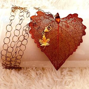 COPPER & GOLD BEAUTIFUL Leaf & Chain Necklace🌸